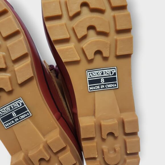 Lands End Womens Leather Duck Boots Red Tan Sz 8M Rain Outdoor Hunting Gorpcore - Picture 11 of 12